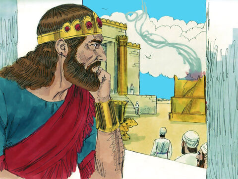 18 años después de que la nación se dividiera, El rey Roboam murió y su hijo Abías fue coronado Rey. El reinaba desde Jerusalén, donde habían construido el templo de Dios y los sacerdotes iban a realizar sus servicios. – Número de diapositiva 2