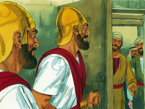 El Sumo Sacerdote y sus asociados se pusieron muy celosos de la popularidad de los Apóstoles. Así que los hicieron arrestar y encarcelar. – Número de diapositiva 2