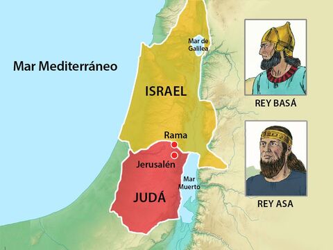 Las tropas del rey Baasa se trasladaron al territorio fronterizo de la tribu de Benjamín a la ciudad de Ramá, que controlaba una ruta comercial principal de entrada y salida de Judá. – Número de diapositiva 4