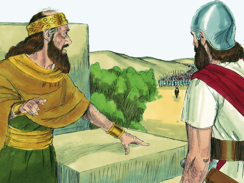 Ben-adad tomó el oro y la plata que pertenecían a Dios y acordó un tratado. Inmediatamente reunió a su ejército para atacar a Israel. – Número de diapositiva 9