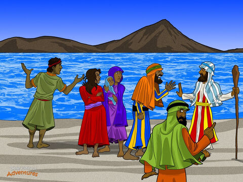 Cuando los judíos llegaron al Mar Rojo, Dios dijo a Moisés: “Dile a tu gente que acampe aquí. He endurecido el corazón del faraón, así que su ejército vendrá a por vosotros. Pero yo me encargaré de sus soldados. Así los egipcios sabrán que Yo soy Dios”.<br/>Muy pronto el ejército egipcio apareció en la lejanía. Mientras se acercaba al campamento, los hebreos fueron presas del terror. Dijeron a Moisés: “¿Por qué nos has traído al desierto para morir?”.<br/>Atrapados entre las aguas del Mar Rojo y el ejército egipcio, los fugitivos se lamentaban: “Moisés, ¿no te dijimos que nos permitieras quedarnos en Egipto? ¡Estábamos mejor siendo esclavos!”.<br/>“No temáis”, dijo Moisés. “Dios nos salvará del faraón. Nunca más volveréis a ver a los egipcios, así que calmaos y guardad silencio”.<br/>Mientras Moisés hablaba, una nube apareció entre el ejército egipcio y los hebreos atrapados. Todo se volvió oscuro como la noche para los egipcios, pero para los hebreos seguía habiendo claridad como durante el día. ¡El faraón y sus soldados no podían ver absolutamente nada! – Número de diapositiva 2