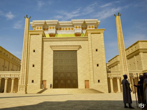 En el extremo oeste del atrio se encontraba la magnífica puerta de Nicanor, por la que sólo podían pasar los hombres para entrar en el atrio de Israel. – Número de diapositiva 4