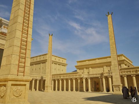 Estos candelabros tenían 26,25 m (86 pies) de altura, lo que era la mitad de la altura total del Templo. – Número de diapositiva 16