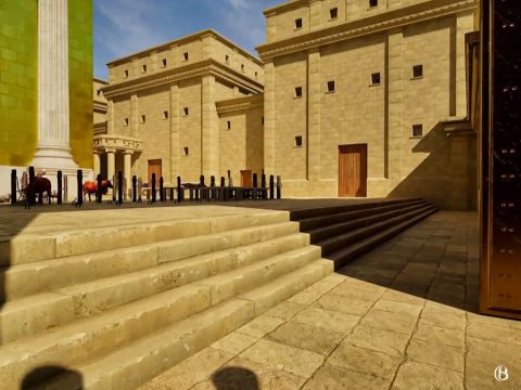 Luego había escalones que conducían al Atrio de los Sacerdotes, que tenían el mismo ancho y también 11 codos (5,8 m, 19 pies 3 pulgadas) de profundidad. – Número de diapositiva 11