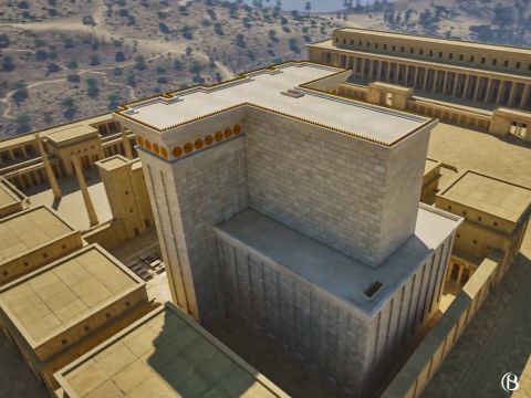 El Templo tenía dos pisos, cada uno de 45 codos (926,6 m, 77,5 pies) de altura, incluyendo un techo plano de 5 codos (2,6 m, 8,6 pies). La cámara inferior tenía 40 codos (21 m, 68,9 pies) de largo. – Número de diapositiva 3