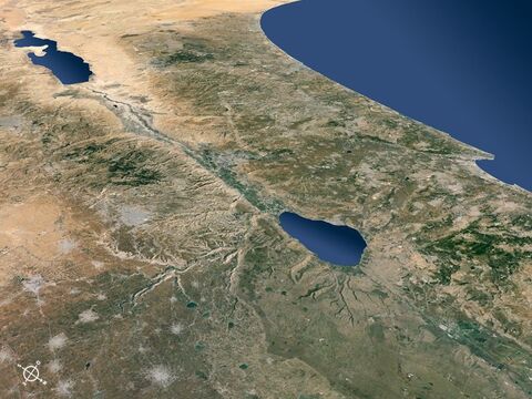Vista aérea  de Israel y las regiones circundantes desde el noreste mirando hacia el suroeste. – Número de diapositiva 6