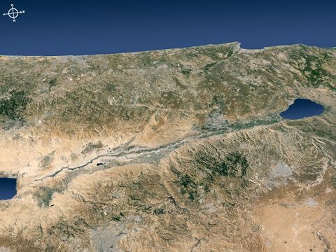 El centro de Israel visto desde el este, mirando hacia el oeste, a través del Valle del Jordán hasta el Mar Mediterráneo. – Número de diapositiva 8