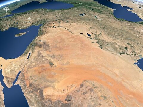 Vista aérea de Oriente Medio desde el sureste. mostrando las llanuras de los ríos Éufrates y Tigris al norte (Mesopotamia). – Número de diapositiva 14