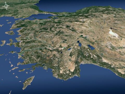 Vista de la costa noreste del Mar Mediterráneo vista desde el sur (actual Turquía). – Número de diapositiva 19