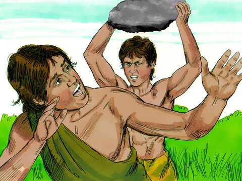 Mientras estaban en el campo, Caín atacó a su hermano Abel y lo mató. – Número de diapositiva 7