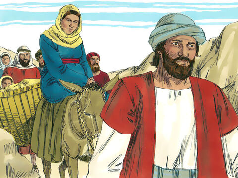Para María y José esto significó un largo viaje al sur a la ciudad de Belén ya que ambos eran descendientes del Rey David. El bebé de María estaba a punto de nacer. – Número de diapositiva 13