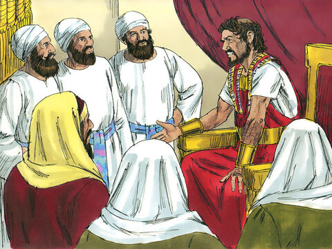 Cuando el Rey Herodes escuchó esto se turbó al descubrir que un nuevo Rey había nacido. Él llamó al sumo sacerdote y a los maestros de la ley para preguntarles dónde había de nacer el Mesías prometido. – Número de diapositiva 4