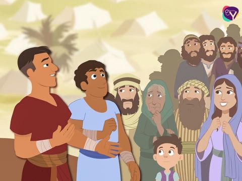 “¿Por qué debemos tenerle miedo a esta gente? El Señor está con nosotros”.<br/>Pero el pueblo de Israel no quiso escuchar a Josué ni a Caleb. De hecho, algunos querían apedrearlos. – Número de diapositiva 8
