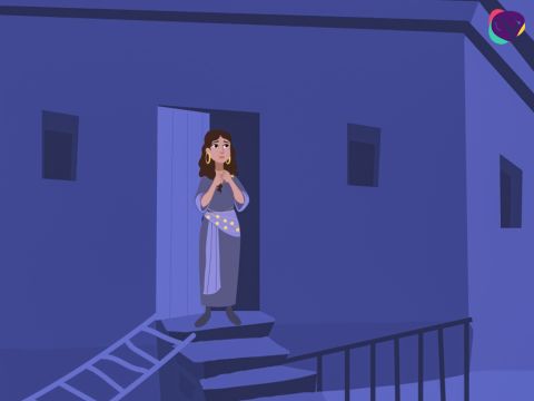 En su momento de necesidad, Dios los ayudó de nuevo. Entraron en la casa de una mujer llamada Rajab. Ella había oído hablar de la grandeza de su Dios y estaba dispuesta a albergarlos. – Número de diapositiva 7