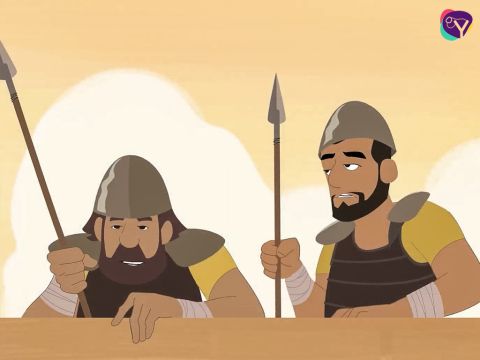 Los israelitas hicieron esto durante seis días. Los habitantes de Jericó estaban desconcertados al ver a los israelitas rodeando su ciudad y probablemente esperaban que en cualquier momento Josué y su ejército intentaran atacar las imponentes murallas. Pero los israelitas solo marcharon alrededor de la ciudad y luego regresaron a su campamento para pasar la noche. Un soldado de Jericó preguntó: “Pensé que venían a pelear contra nosotros”. – Número de diapositiva 17