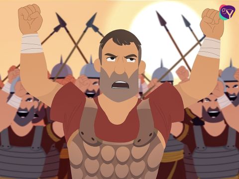 Cuando terminaron de marchar alrededor de Jericó por séptima vez, Josué gritó: “El Señor les ha entregado Jericó. ¡Griten con todas sus fuerzas!”. – Número de diapositiva 20