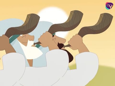 A la señal de Josué, los sacerdotes tocaron sus trompetas… – Número de diapositiva 21