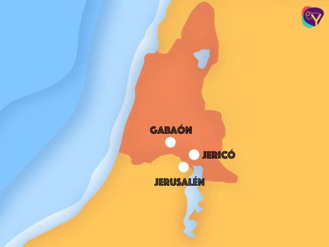 Cerca de allí estaba la ciudad de Gabaón, con muchos guerreros valientes, pero incluso ellos tenían miedo. Así que hicieron la paz con Josué. – Número de diapositiva 2