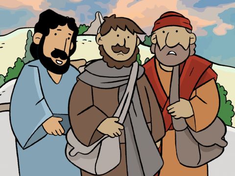 Pero los dos seguidores de Jesús instaron al Desconocido a quedarse en su casa. El Desconocido aceptó su invitación. – Número de diapositiva 7