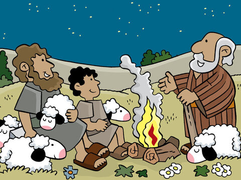 Esa misma noche, no muy lejos del pueblo, unos pastores cuidaban sus ovejas en los cerros. – Número de diapositiva 10