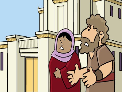 “El único lugar que no hemos registrado es el Templo”, dijo José. “¿Pero por qué iría allí un niño?”.<br/>Decidieron ir a registrar el gran patio del templo. Pero no lo vieron allí. – Número de diapositiva 13