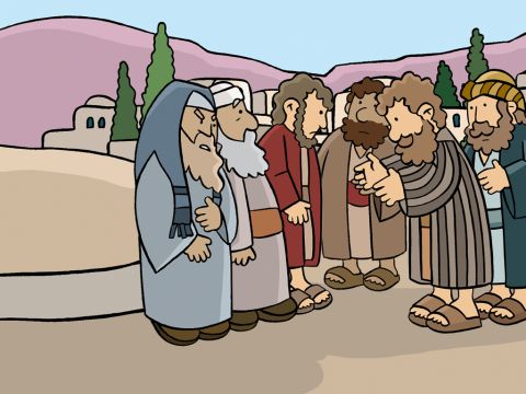 A la mañana siguiente, se reunieron más de cuarenta hombres y se comprometieron a no comer ni beber hasta haber matado a Pablo. Trazaron un plan para engañar al comandante romano y sacar a Pablo de la prisión para llevarlo al concilio judío, para poder matarlo en el camino. – Número de diapositiva 6