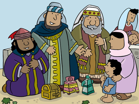 Entonces le ofrecieron a Jesús los regalos que habían traído diciendo: 'Traemos regalos de oro, incienso y mirra.’ – Número de diapositiva 5