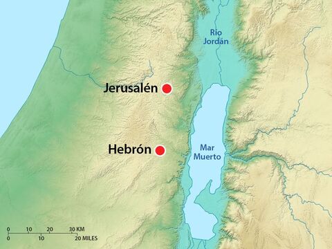 Absalón y 200 de sus invitados fueron a Hebrón. Cuando llegó allí, envió mensajeros a todas partes de Israel para anunciar: "Tan pronto como oigan las trompetas, sabrán que Absalón ha sido coronado en Hebrón". – Número de diapositiva 13