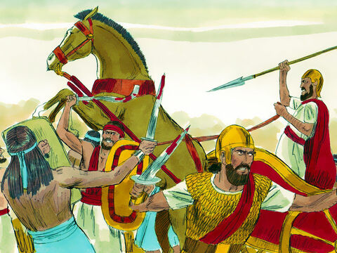 Joab y las tropas que lo acompañaban avanzaron para luchar contra los arameos, y huyeron ante él. – Número de diapositiva 8