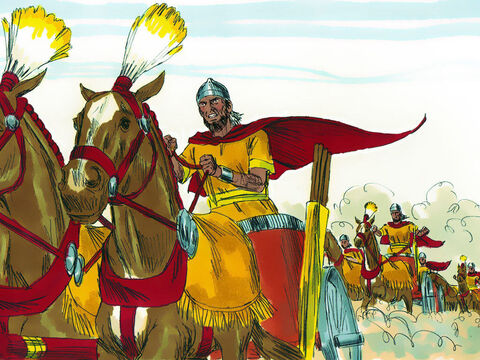 Su ejército se reunió en Helam, en la frontera del reino de David. El rey David reunió a todos sus soldados y se dirigió a Helam para pelear con ellos. – Número de diapositiva 12