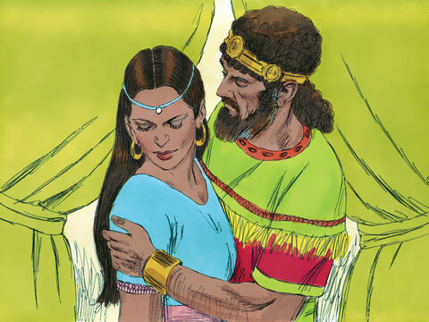 David envió mensajeros a buscar a Betsabé. Cuando llegó, la sedujo y se acostó con ella. Betsabé luego regresó a casa. – Número de diapositiva 3