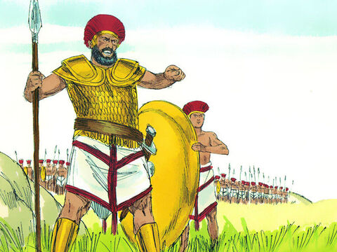 Goliat desafiaba a los israelitas cada mañana y cada noche , y lo hizo durante cuarenta días. – Número de diapositiva 7