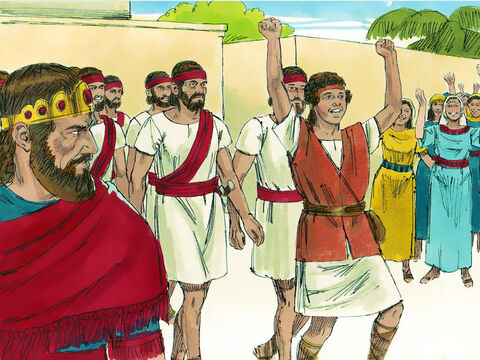 Después de que David mató a Goliat, regresó como un héroe y el rey Saúl se enojó mucho y tuvo celos de él. – Número de diapositiva 3