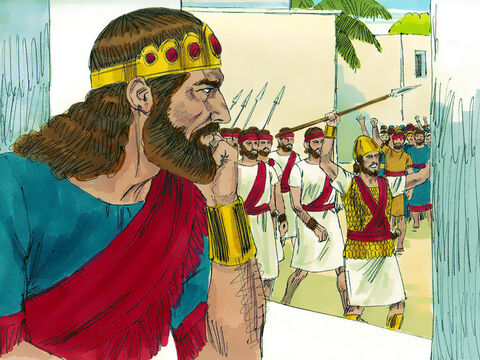 Saúl planeaba matar a David en la batalla, por lo que lo nombró comandante de mil hombres. Sin embargo, el Señor estaba con David y él salió victorioso en las batallas que lo hicieron aún más popular. – Número de diapositiva 5