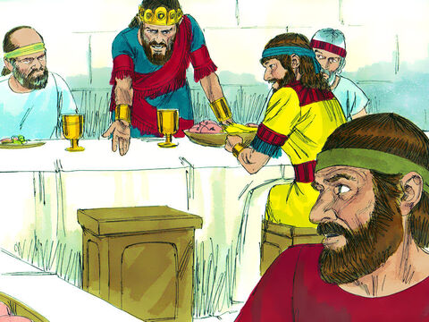 Pero al día siguiente, cuando el lugar de David en la mesa todavía estaba vacío, Saúl preguntó: "¿Por qué no está David aquí?". – Número de diapositiva 16