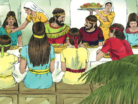Desde ese día todos los miembros de la casa de Siba se convirtieron en siervos de Mefiboset. Mefiboset vivió en Jerusalén y siempre comió en la mesa del rey. – Número de diapositiva 9