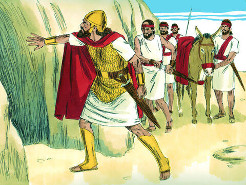 David y sus hombres estaban escondidos en una cueva. El rey Saúl necesitaba hacer sus necesidades y entró solo en la cueva en la que se escondía David. – Número de diapositiva 11