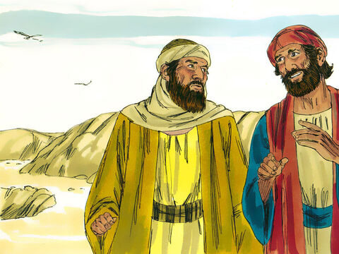 Al tercer día después de que Jesús fue crucificado y puesto en la tumba, dos de sus discípulos caminaban por un camino que salía de Jerusalén. Uno de ellos fue Cleofas. – Número de diapositiva 1