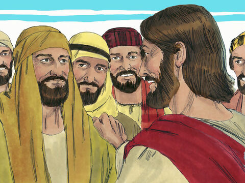 Después de que los discípulos regresaron a Jesús y le informaron de lo que habían hecho, Él se fue silenciosamente con ellos en una barca hacia la ciudad de Betsaida. – Número de diapositiva 25