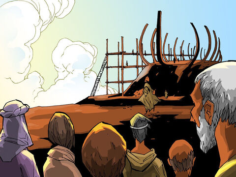 Los malvados miraban burlándose de Noé y su familia. – Número de diapositiva 4