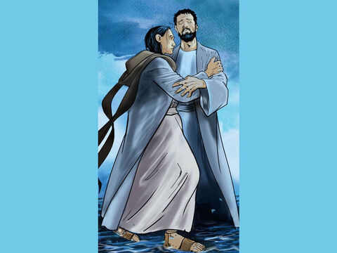 Jesús inmediatamente extendió la mano y lo agarró. “Tienes tan poca fe”, dijo Jesús. “¿Por qué dudaste de mí?” – Número de diapositiva 10