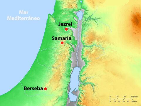 Ya en Judea, Elías y su siervo siguieron huyendo aún más hacia el sur, a la ciudad de Beerseba, donde había un pozo con agua para beber. – Número de diapositiva 6