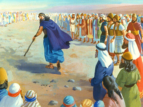 La gente miró, pero Baal no respondió. Luego, Elías llamó a la gente que estaba cerca de él mientras preparaba su sacrificio. – Número de diapositiva 32