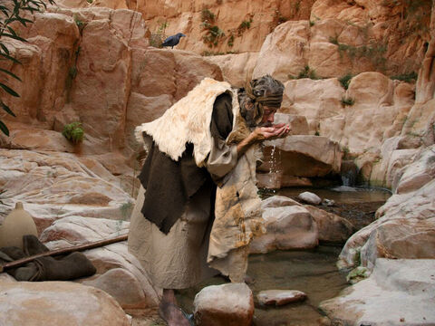 Elías bebía agua fresca del arroyo que fluía por el barranco. – Número de diapositiva 7