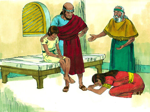 Eliseo le dijo a Giezi que llamara a su madre. Cuando ella entró, él dijo: “Puedes llevarte a tu hijo”. Ella cayó a los pies de Eliseo y se postró en tierra. Luego tomó a su hijo y salió. – Número de diapositiva 16