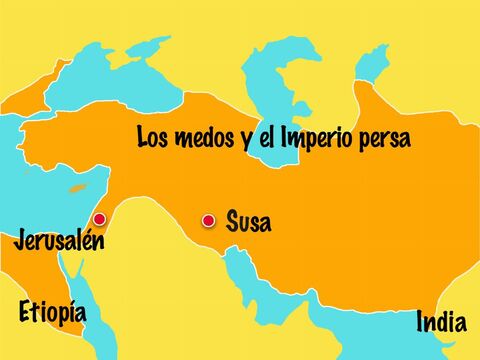 El rey Asuero gobernó el imperio de los medos y los persas, que se extendía por 127 provincias desde Etiopía hasta la India. Viviendo en su imperio, había muchos judíos. – Número de diapositiva 2
