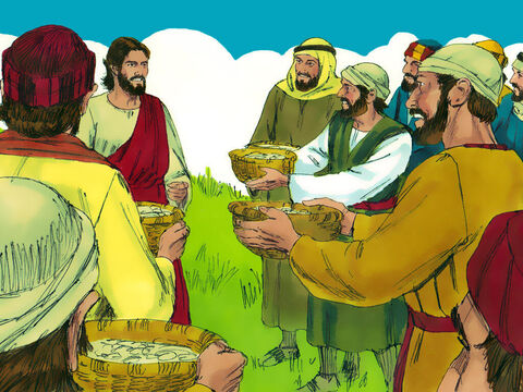 Los discípulos recogieron 12 cestas llenas de pedazos que sobraron. – Número de diapositiva 11
