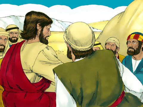 En seguida Jesús hizo a sus discípulos entrar en la barca y cruzar a la otra ribera, entre tanto que él despedía a la multitud. – Número de diapositiva 12