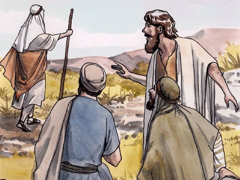 Al día siguiente, Juan estaba allí otra vez con dos de sus seguidores. Cuando vio pasar a Jesús, Juan dijo: ¡Miren, ese es el Cordero de Dios! – Número de diapositiva 1