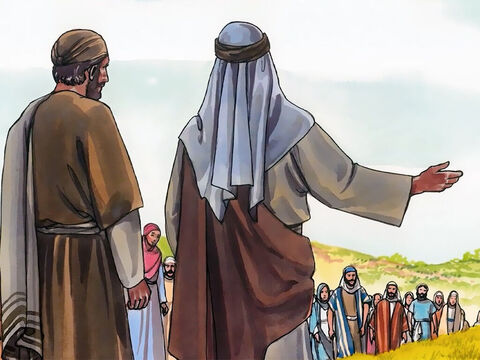 Así que, cuando los samaritanos llegaron, rogaron a Jesús que se quedara con ellos. – Número de diapositiva 15